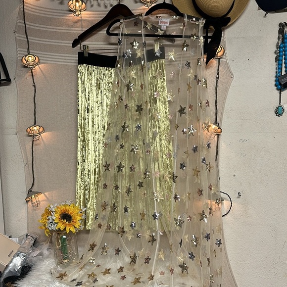 LULAROE MIDI Gold Jill Pleated Velvet-like Skirt form Elegant Collect *Unicorn* - Picture 4 of 5